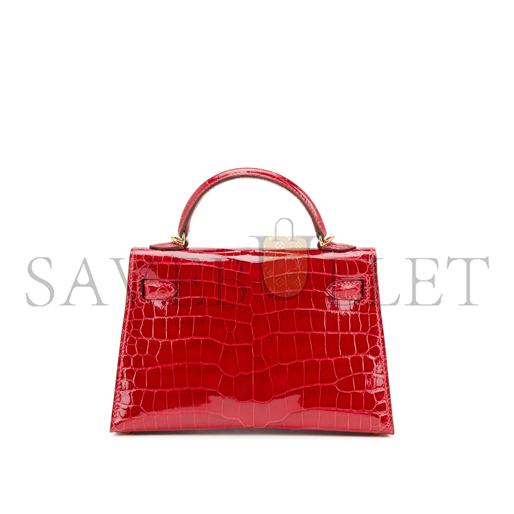 HERMÈS MASTER BRAISE SHINY POROSUS CROCODILE MINI KELLY II GOLD HARDWARE (19*12*5.5cm)
